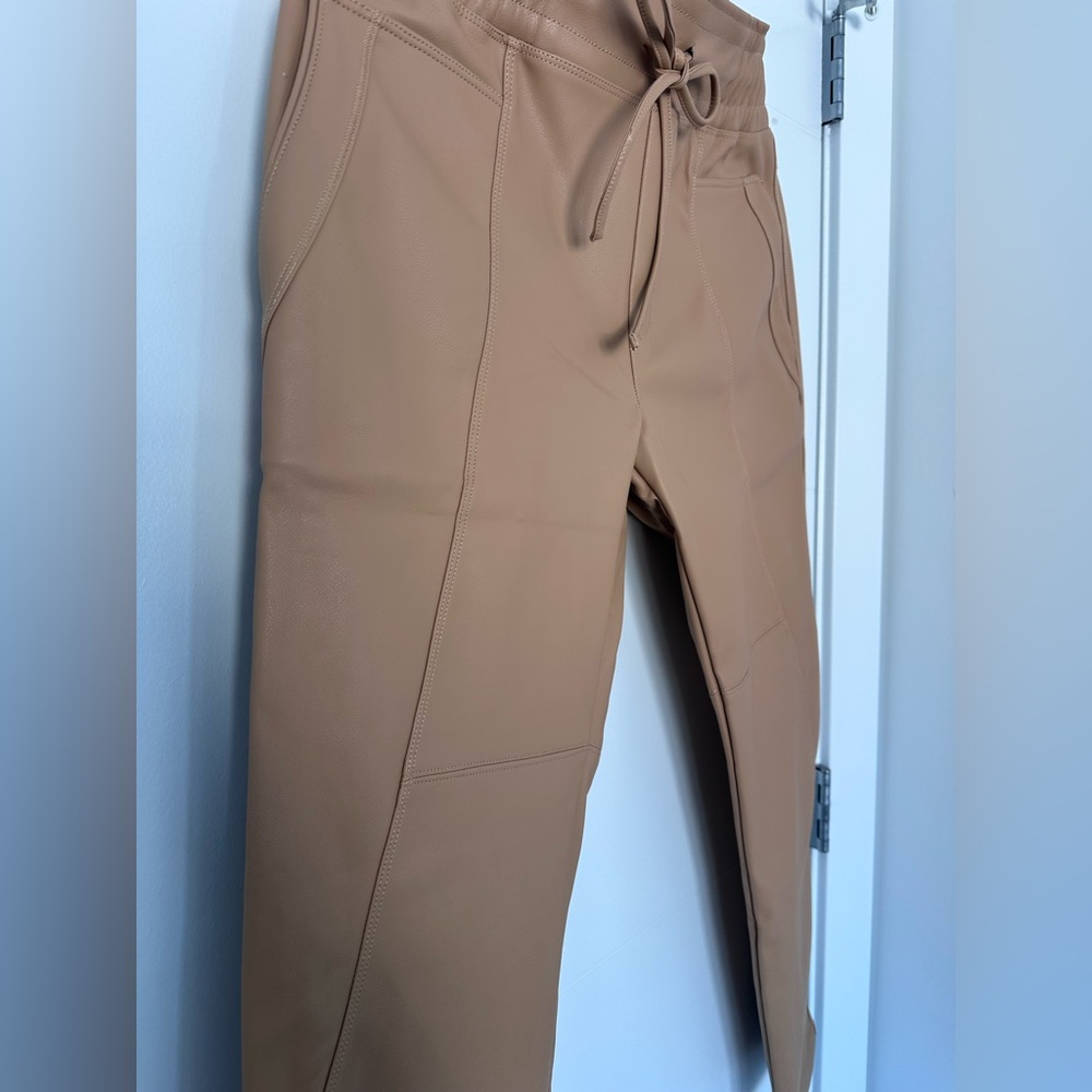 Melissa Nepton Faux Leather Pants | Tan | Size Small | Drawstring Waist - Picture 4 of 13